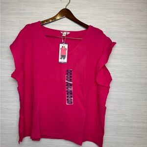 NWT: Three Dots Pink Double-Gauze Blouse with V Neckline: Size XXL